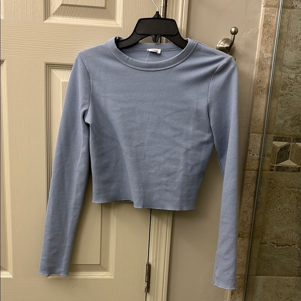 Cotton On Blue Fitted Crop Long Sleeve Tee